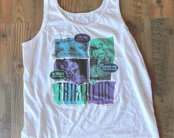 Vintage  Triathlon Tank Top - Retro Color Block Running T Shirt