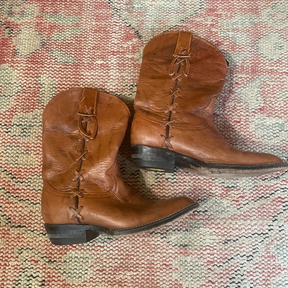 Vintage Brown Leather Children’s Cowboy Boots - S… - image 2