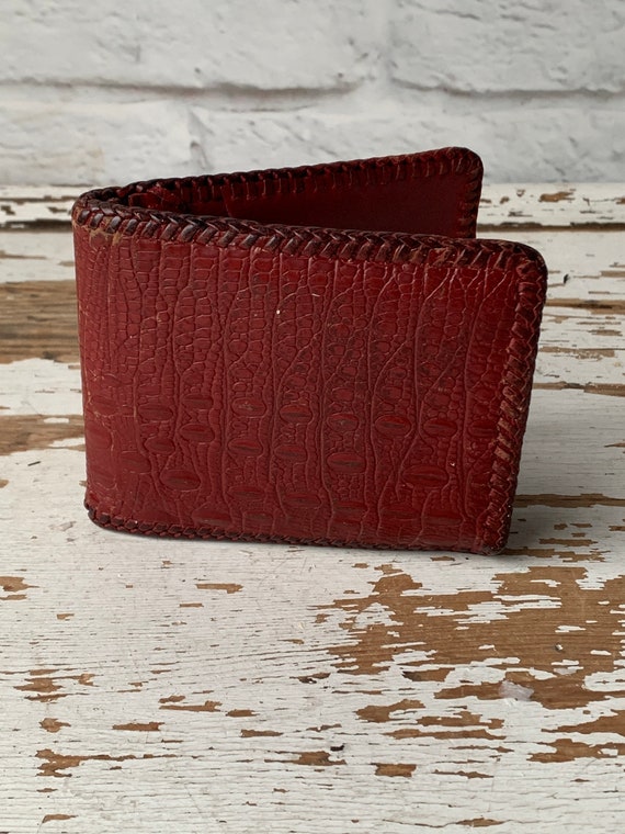 Red Leather Wallet - Vintage Bi Fold Wallet- Unis… - image 2