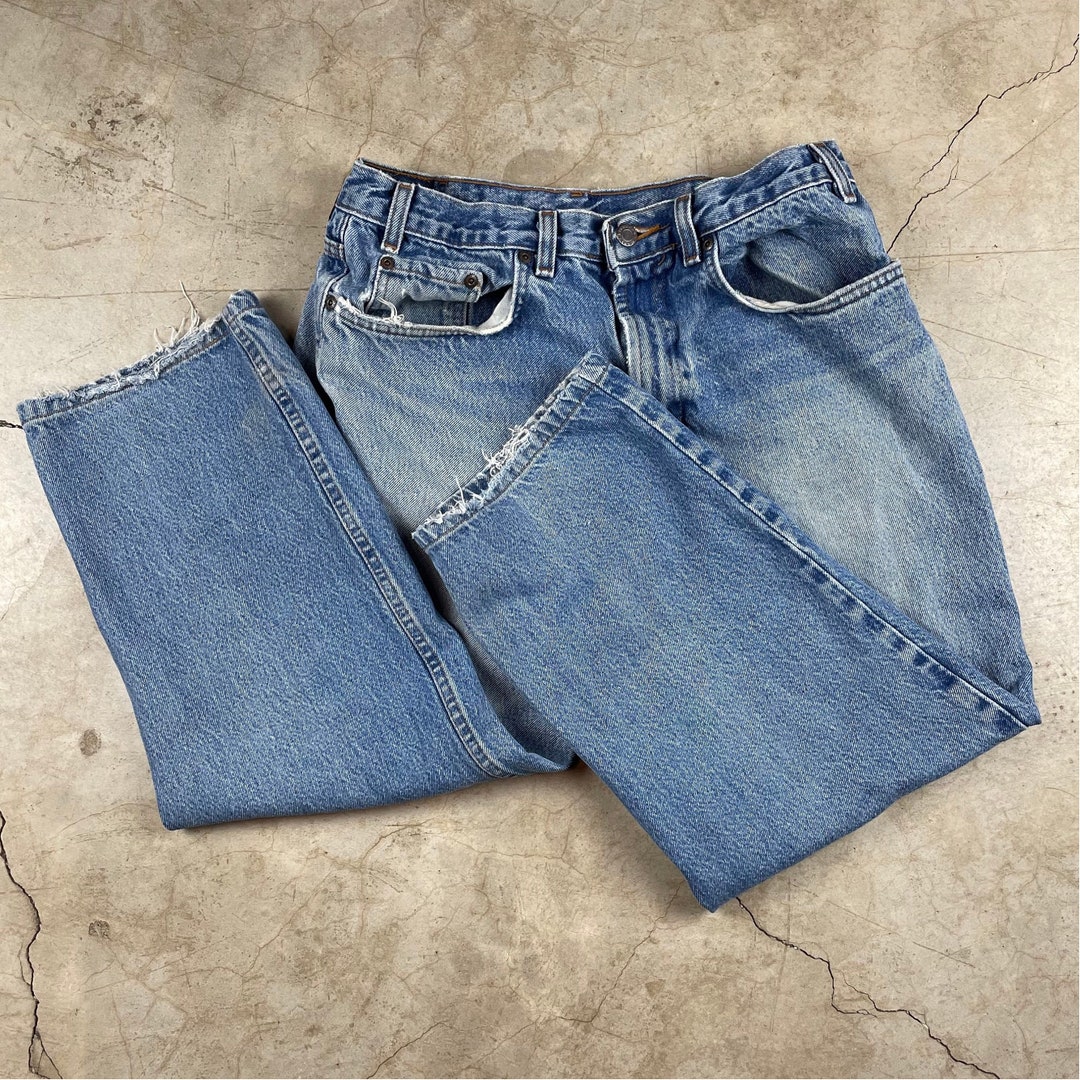 Buy Vintage Pair of Denim Size 34X25 Kirkland Blue Jeans Retro  Faded Worn Western Wear Cowboy Straight Leg Distressed Online in 
