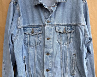 Vintage 90er Jahre Haggar Jeansjacke - Light Wash Trucker Jeansjacke - Übergroße 1990er Jahre Grunge Ästhetik - Herren XL - Klassisch Blau