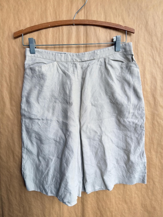 Façonnable, Vintage 90s F by Faconnable 100% Linen Walking Shorts | Neutral Beige High Waisted Pleated Bermuda Shorts French Riviera Quiet Luxury Size 8