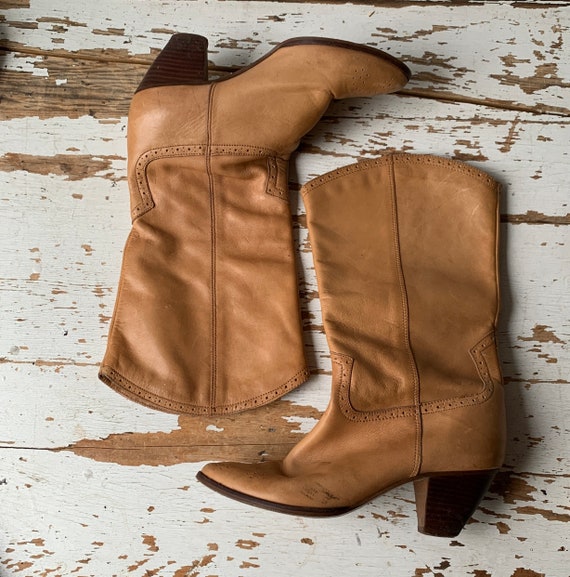 Vintage  Leather Boots - Woman’s Tan  Cowboy Boot… - image 3