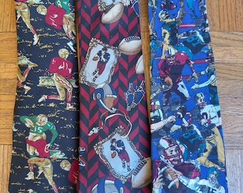 Vintage Football Necktie Lot of 3 - Windsor & American Sports Classics | 90s Novelty | Sports Ties | Silk