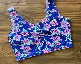 Vintage Floral Sports Bra - Cotton Crop Top  - Tiny Tank Top