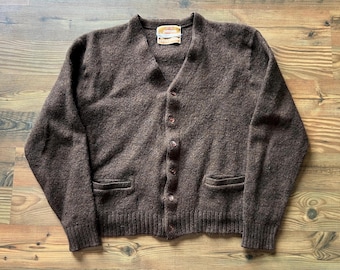 Vintage Jantzen Cardigan - Brown Washable Wool Sweater- Golf Sweater