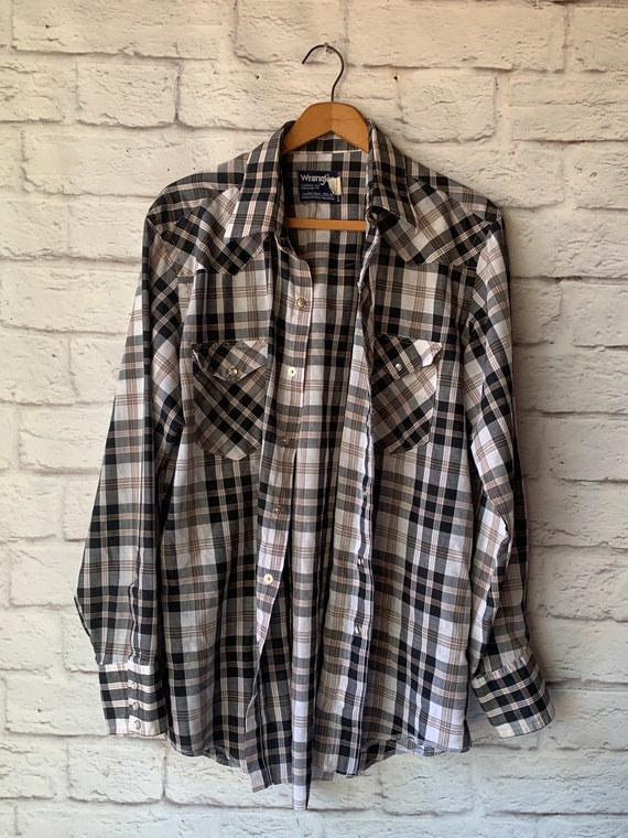 Vintage Wrangler Plaid Snap Front Western Shirt -… - image 3