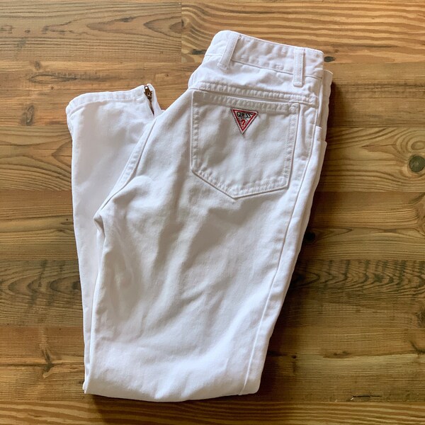 Vintage blanco Guess Jeans cintura alta cremallera tobillo jeans -Hecho en EE.UU. Guess