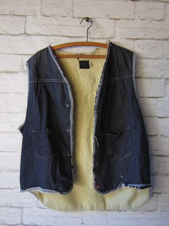 Sherpa Lined Denim Vest -Destroyed and Repaired In