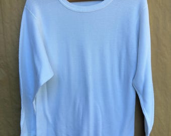Vintage 90s White Waffle Knit Thermal Shirt | XL | Made in USA | Distressed Grunge | Blank Tee | Layer | Long Sleeve | Undershirt | Mervyns