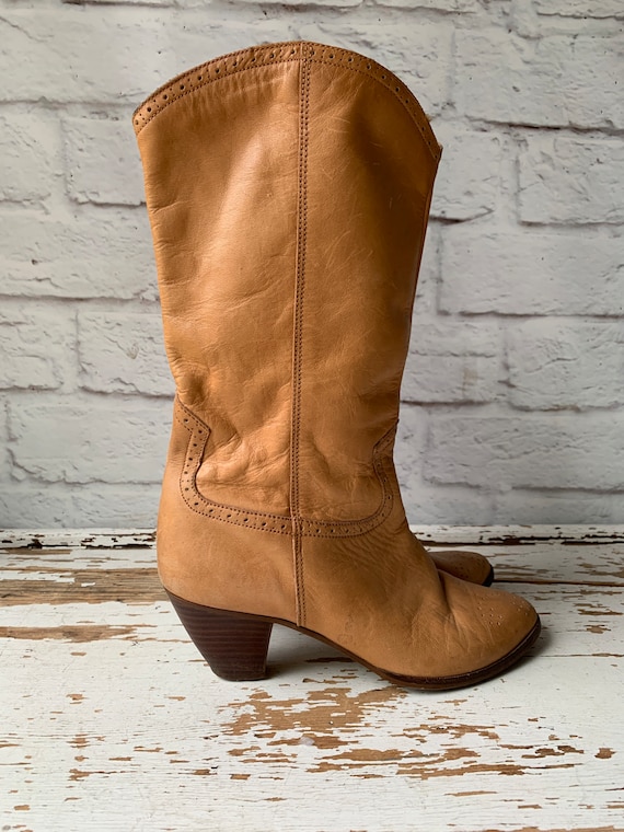 Vintage  Leather Boots - Woman’s Tan  Cowboy Boot… - image 2