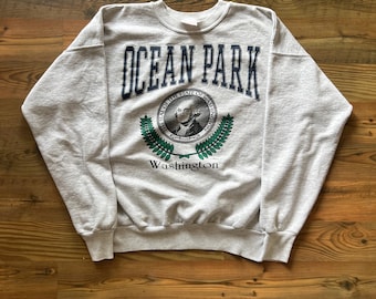Vintage Ocean Park Washington Sweatshirt- Gray Pullover 1997 Ohiopyle Crewneck