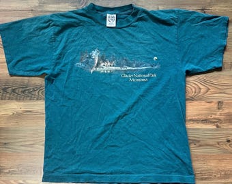 Vintage Single Stitch Montana T Shirt SIZE LARGE - Teal Glacier National Park Tee