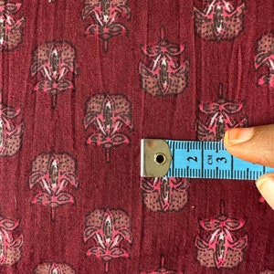 Maroon Hand Block Printed Cotton, Holiday Print, Madder dyed fabric, Combination block print fabric 170 cms Cuts, Indian cambric Cotton image 5