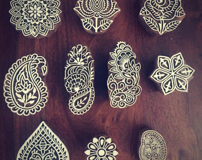Indian Wooden Stamp Block Set of 10 Hand Carved Wooden Blocks Etsy