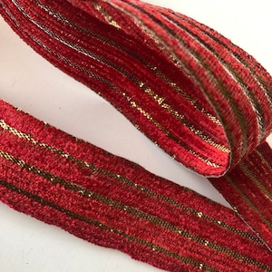 Ruban de bordure en velours par mètre, ruban de velours rouge foncé et doré, bordure Zari en lurex doré, bordure en velours pour travaux manuels et couture, 2,5 cm de large