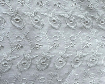 White Eyelet Embroidered Cotton Fabric,Indian cotton,by the yard, sewing and quilting fabric