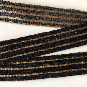 Samtpaspelband Meterware, schwarzes und goldenes Samtband, goldene Lurex-Zari-Borte, ausgefallene Bastel- und Nähsamtborte, 2,5 cm breit