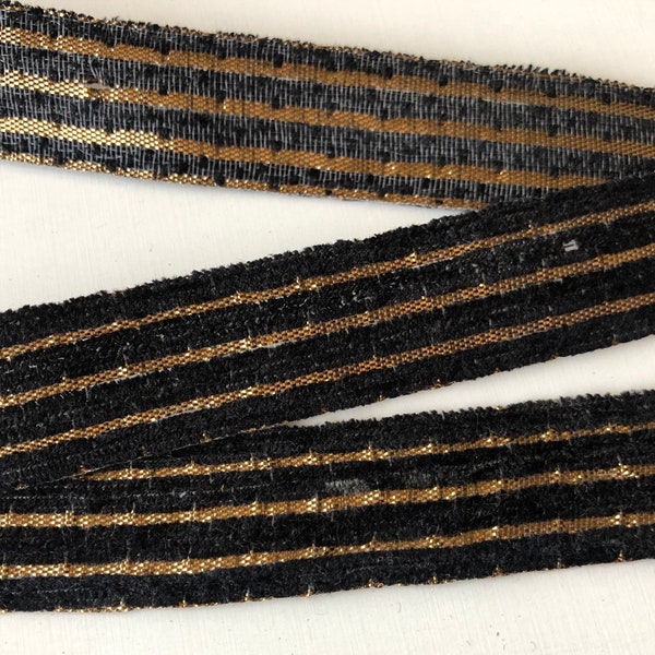 Samtband, schwarzes und goldenes Samtband, goldene Lurex-Zariborte, ausgefallene Bastel- und Nähsamtborte, 2,5 cm breit