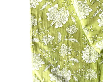 Sage Green and White floral and paisley, 1 yard remnant,  cotton India Fabric, Dress making and quilting fabric,