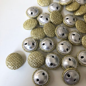 fabric covered buttons, Golden Buttons, 2 hole Glitter Lurex Buttons, Fancy Craft Buttons, sewing buttons, set of 5 buttons, 2 cm diameter