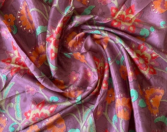 Luxurious and rich lavender, Gold With Orange and Light green Floral pattern, Indian Viscose fabric By The Yard, home Fashion Material