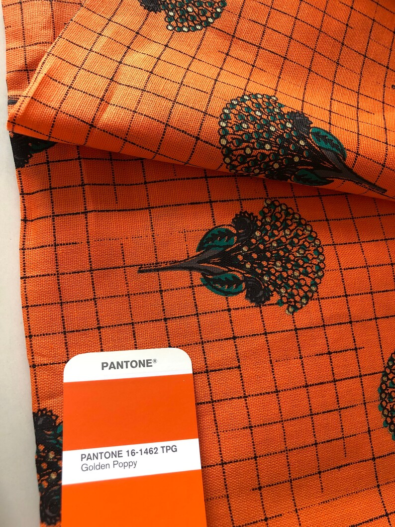 Cotton Flax Catclaw Briar Floral Print Fabric Bright Orange printed by the yard Cotton Linen Texture Home and Fashion fabric