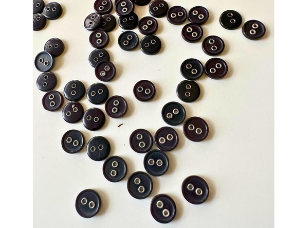 Black Plastic 2 hole buttons with silver raised rim, 10 mm Buttons, Black Buttons, Sewing Buttons, Round Buttons, Button Lot, Bulk Buttons