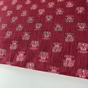 Maroon Hand Block Printed Cotton, Holiday Print, Madder dyed fabric, Combination block print fabric 170 cms Cuts, Indian cambric Cotton image 3