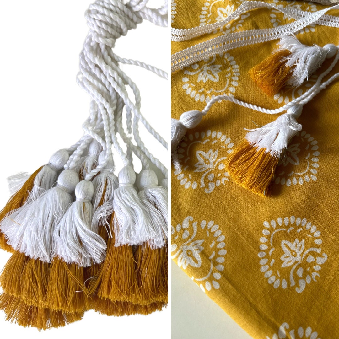 Twisted Rope Cotton Double Tassel Cord, Set of 2 Yellow and White ...