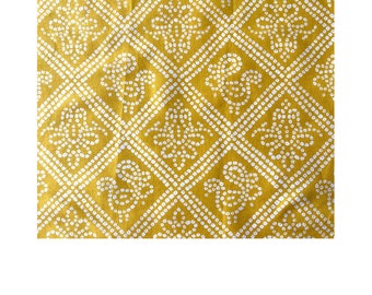 Mustard White Bandhani Cotton Fabric, Rajasthani Print Fabric by Yard, Quilting Sewing Textile, Apparel Dressmaking Fabric, Wholesale