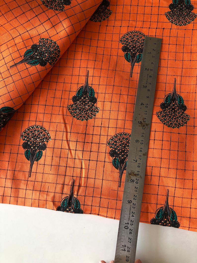 Cotton Flax Catclaw Briar Floral Print Fabric Bright Orange printed by the yard Cotton Linen Texture Home and Fashion fabric