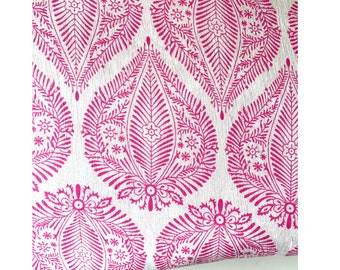 Mughal Leaf Motif Indian Block Printed Cotton Fabric remnant, by the yard, pink LEAF block Print, hand stamped textile, sewing and quilting