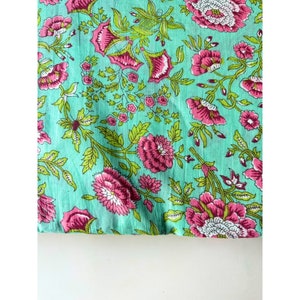 Floral Rose block printed fabric by the yard, Rose Garden all over Print, Indian cotton, Light green and Pink, Fabric for sewing and fashion