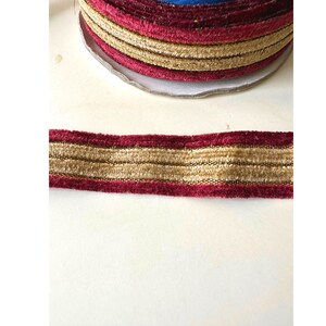 Fita de veludo por metro, marrom, acabamento em veludo Safari, acabamento em lurex dourado Zari, acabamento em veludo para artesanato e costura, 2,5 cm de largura