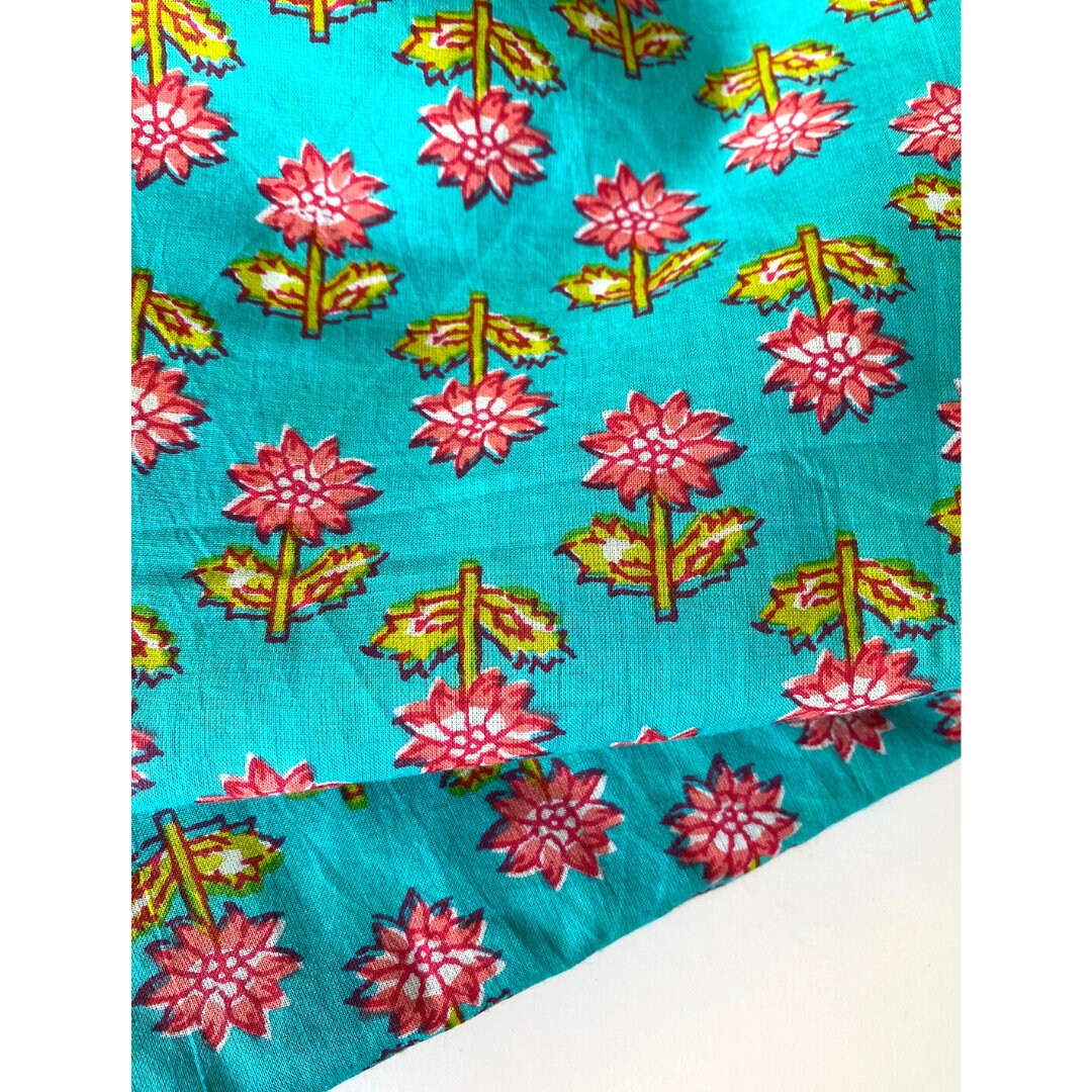 Block Print Fabric Indian Fabric by the Yard Pink and Green Etsy