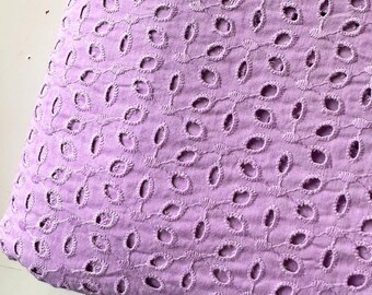 Purple Cotton Eyelet Embroidered Fabric, Broderie Anglaise, Indian cotton, by the yard, Hollowed eyelet fabric, Couture Designer Fabric