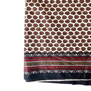 Tessuto indiano in cotone stampato a mano, rosso nero e crema, tessuto per cucito e trapuntatura, tagliato su misura, tessuto per sartoria, tessuto leggero
