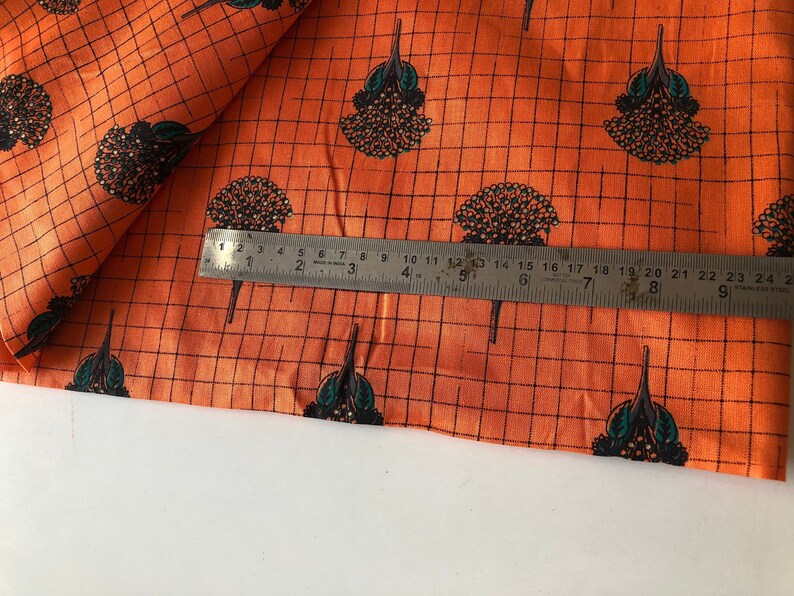 Cotton Flax Catclaw Briar Floral Print Fabric Bright Orange printed by the yard Cotton Linen Texture Home and Fashion fabric