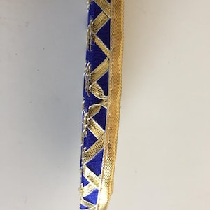 Adorno estrecho azul y dorado, adorno de encaje gitano, adorno étnico indio, adorno de cinta de sari cortado a medida, adorno de decoración estrecho, 1,5 cm (media pulgada)