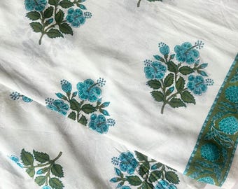 Hand Block Print Fabric, Indian Fabric, Blue and White Fabric, 170 cm Indian Cotton, Quilting cotton, Sewing fabric