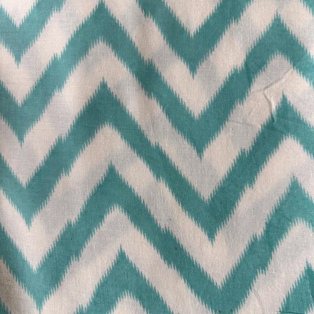Teal Chevron Cotton Fabric, Aqua Zigzag Print, Ikat Style Textile