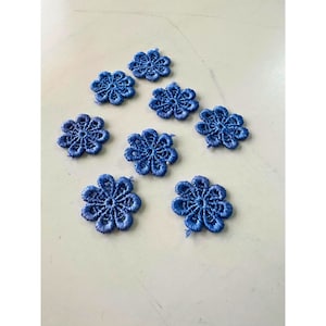 Blauwe katoenen patch, naaipatch, set van 8, geborduurde appliqué, katoenen kant, patch opnaaien, rand van 1,5 cm, verzending gratis bij andere