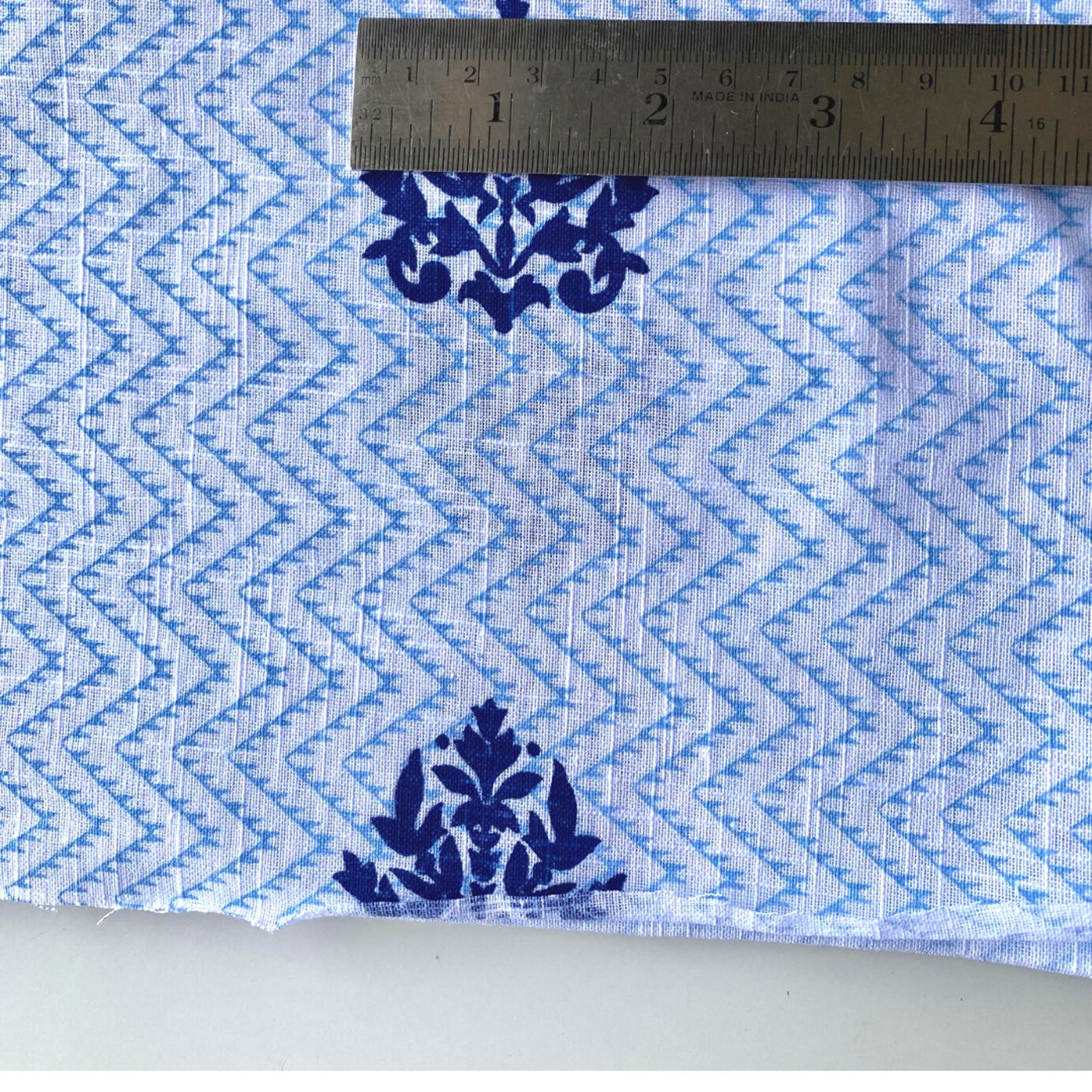 Indian Cotton Flax Fabric Ikat Print in Indigo on Light Blue Etsy