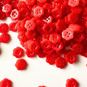 Red Flower Buttons Set 12mm Sewing Buttons - Bulk Button for Crafting, 4 Hole Plastic Button, 18L Great for sewing, opalescent button