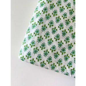 Block Printed Indian Cotton Fabric, Hand stamped fabric, Green and White Floral Print, By The Yard, Artisan fabric, All over Buti ptint