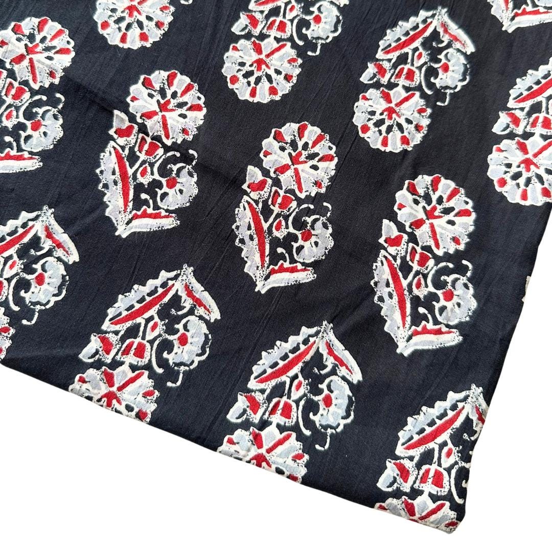 Block Print Indian Fabric, Black and Red Block Print, 3 Yard Cuts, Boho ...