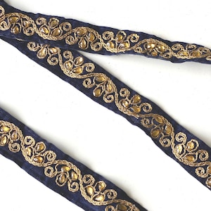 Bordure en dentelle brodée, bordure indienne, ruban de bordure, broderie au fil, dentelle sari indienne, dentelle par mètre, dentelle de 2,3 cm de large, bordure de marque