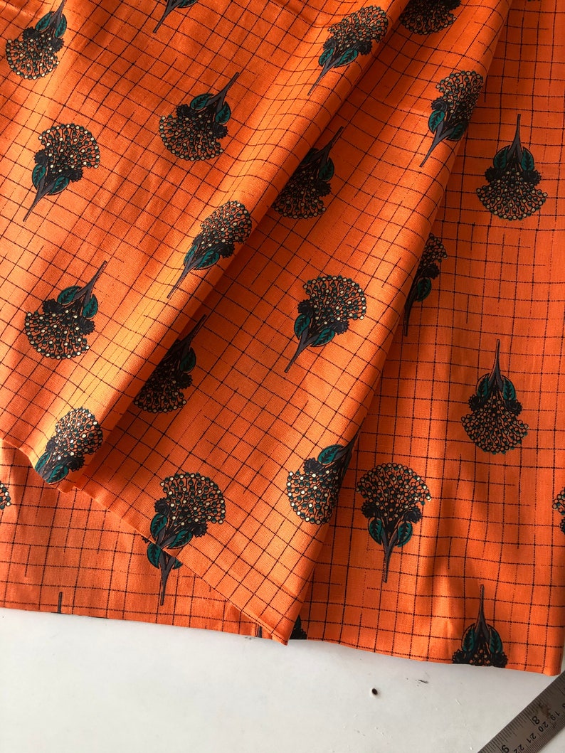 Cotton Flax Catclaw Briar Floral Print Fabric Bright Orange printed by the yard Cotton Linen Texture Home and Fashion fabric