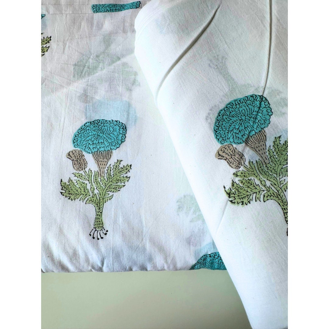 3 Yards Stoff Indisch Grau Blumen Hand Blockdruck Baumwollstoff Nähen Stoffe